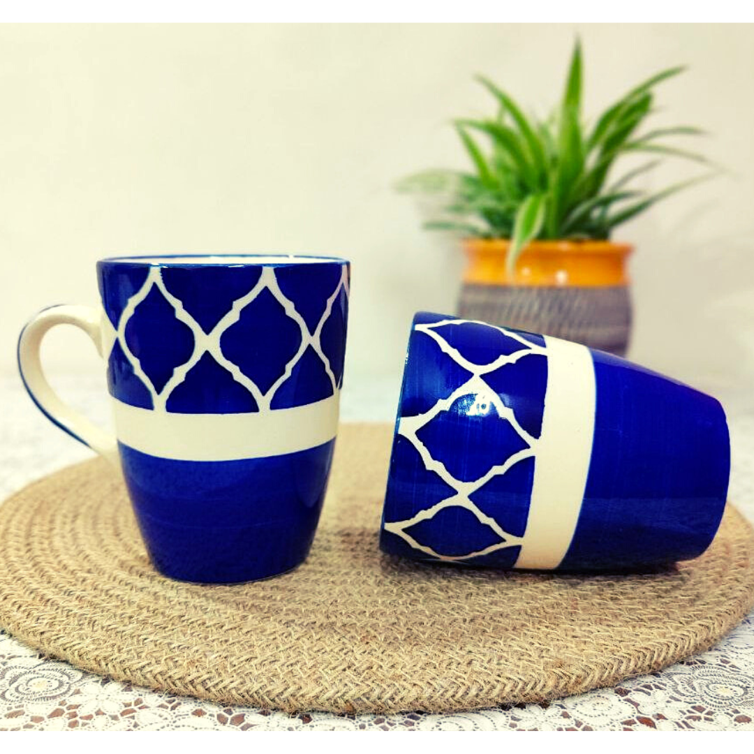 Homefrills ceramic Hand Crafted-Hand Painted Ceramic Coffee Mug (Blue) Suitable for Coffee, Tea, Juice, Cappuccino, etc. (275ml)Set of 2